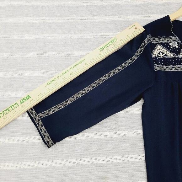 MM Couture by Miss Me Midnight Blue Art Deco Style Beaded Blouse Size Small - Picture 7 of 13